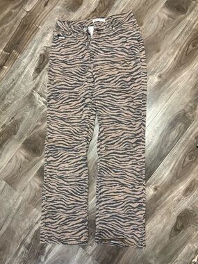 Denim&Co Girls' Zebra Print Wide Leg Jeans - Tan & Black